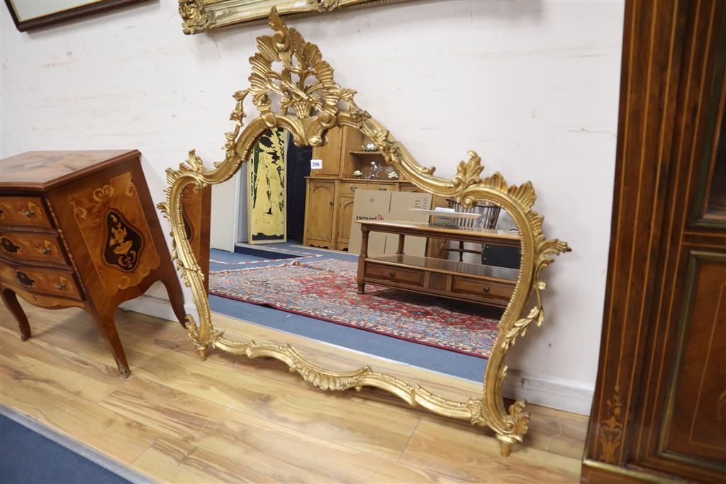 An 18th century style carved giltwood overmantel mirror, width 130cm, height 110cm